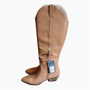 Tan Western Knee High vegan Leather Boots Size 7.5